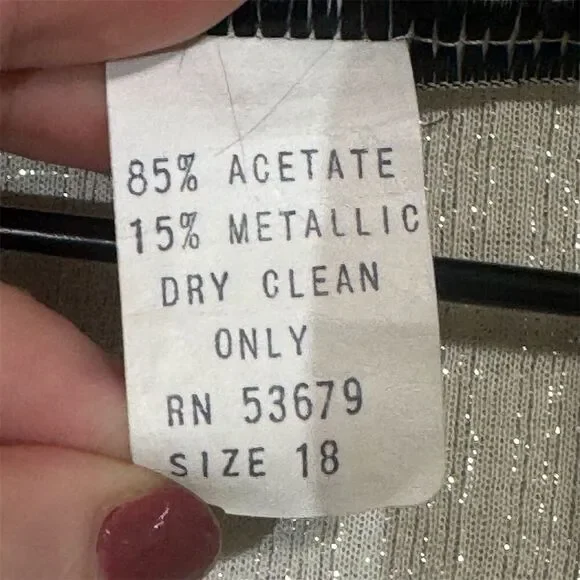 Vintage Caribou Shimmer Cardigan Size 18 | Silver Metallic Ribbed Disco Jacket - Picture 8 of 8